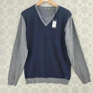 NWT Sorbino prima Linea V Neck Two Tone Viscose Blend Men's Sweater XL